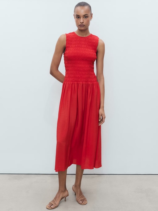 Mango Dresses & Skirts - Mango Red flared dress with gathered body NWT